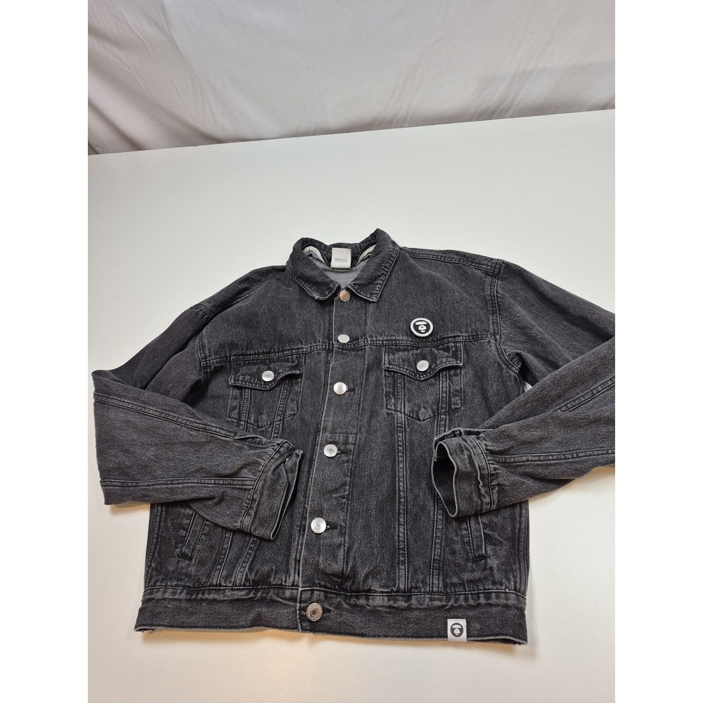 Aape By A Bathing Ape Jacket Mens XL Gray Denim Logo Embroidered Back Graphic